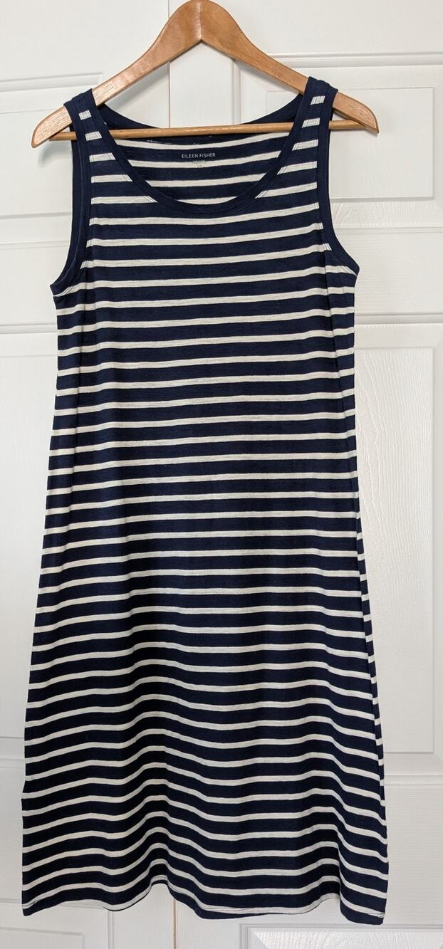 Eileen Fisher Blue White Striped Sleeveless Swing Dress